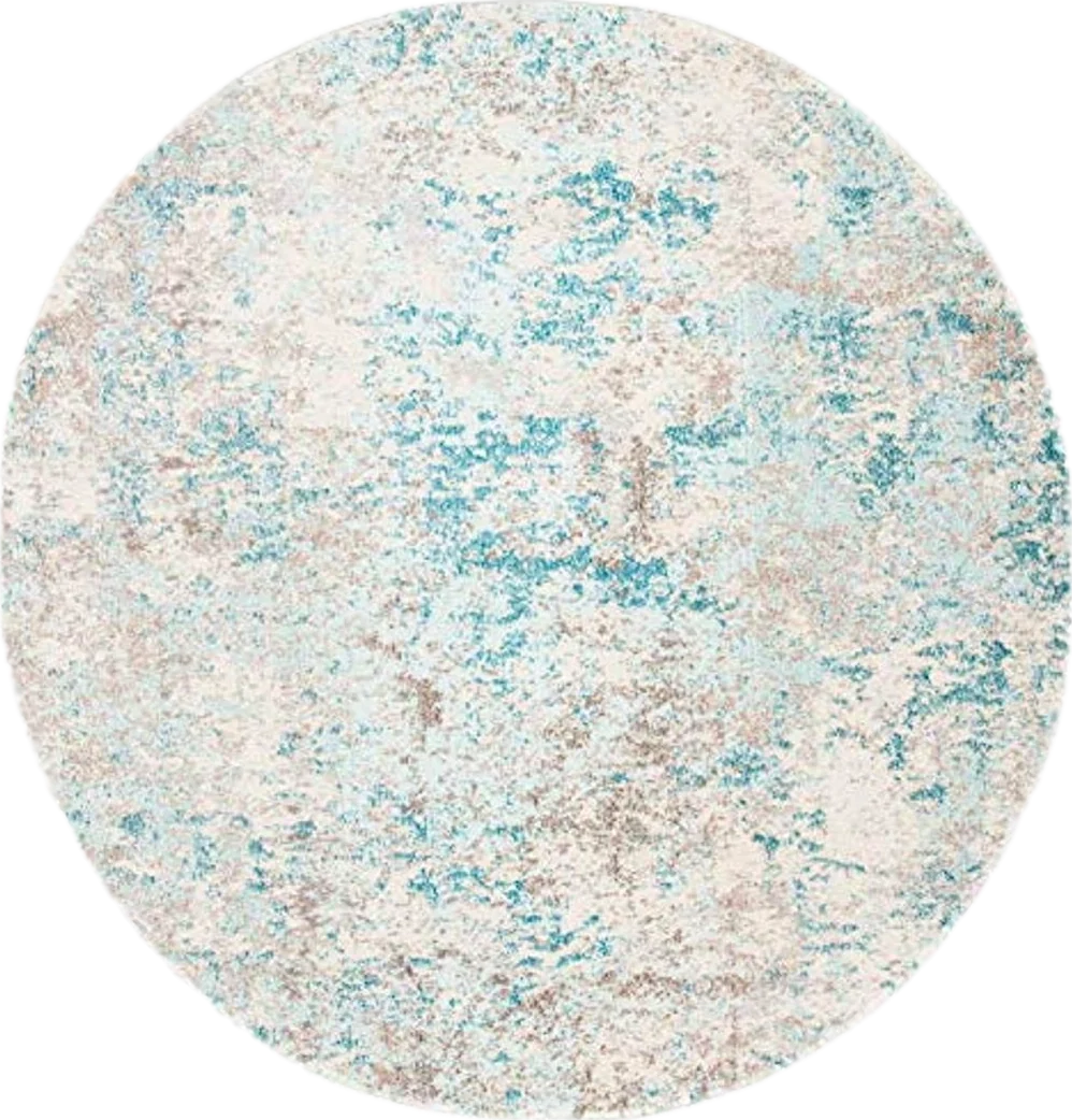 SAFAVIEH Madison Collection 6'7" Round Ivory / Teal MAD453C Modern Abstract Non-Shedding Dining Room Entryway Foyer Living Room Bedroom Area Rug - 6′8″x6′8″