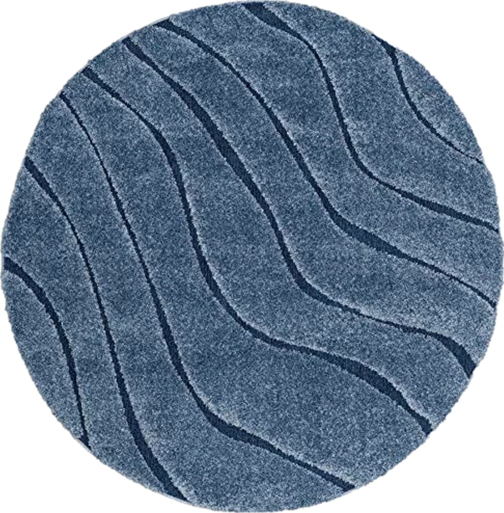 SAFAVIEH Florida Shag Collection 6'7" Round Light Blue / Blue SG472 Abstract Wave Non-Shedding Living Room Bedroom Dining Room Entryway Plush 1.2-inch Thick Area Rug - 6′8″x6′8″