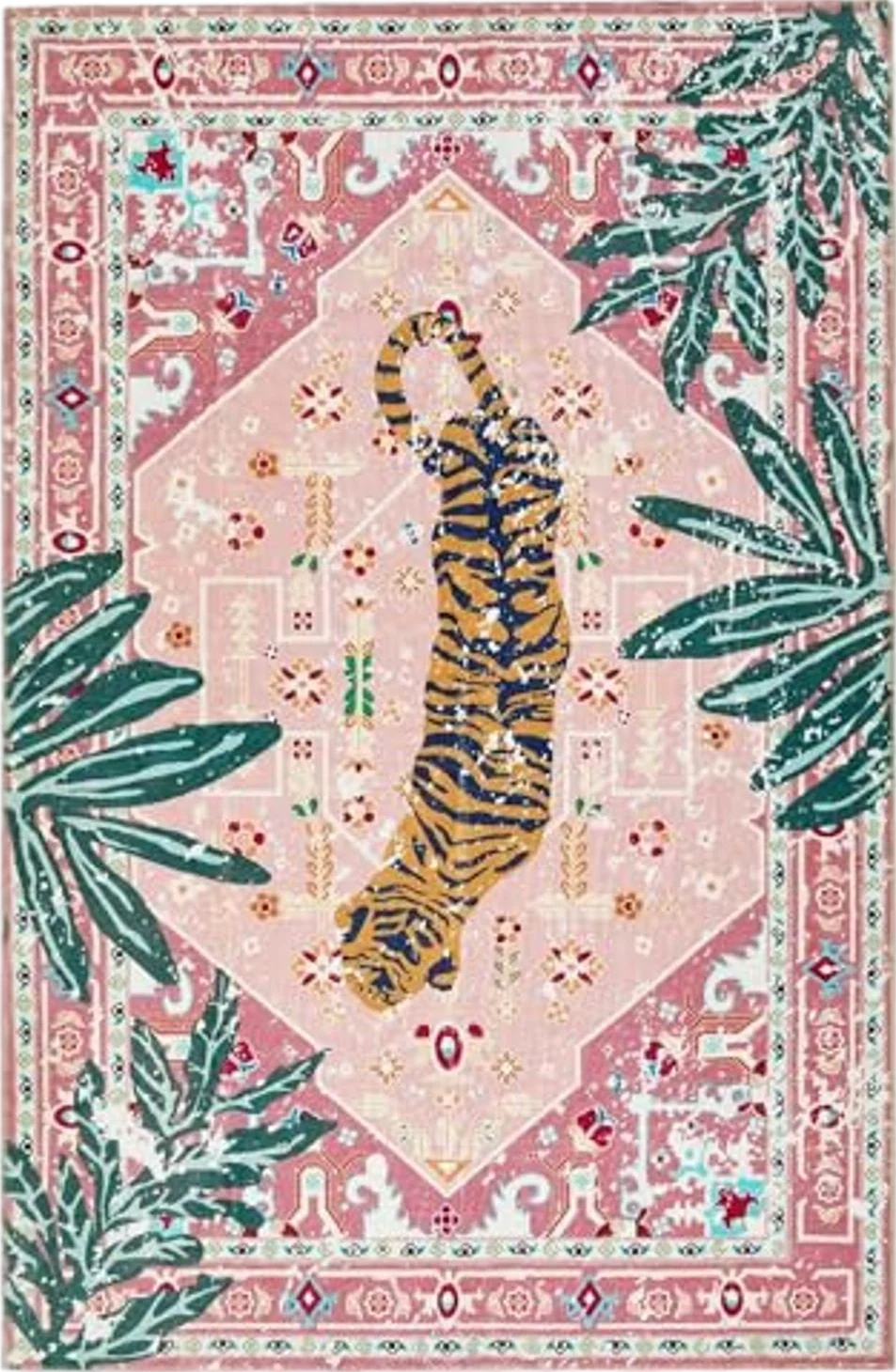 Aldopein Washable Hippie Rugs Boho Vintage Tropical Jungle 4x6 Area Rugs Accent Oriental Carpet for Bedroom Kitchen Dining Living Room Modern Indoor Entry Entrance Tribal Floor Rug - 4′0″x6′0″