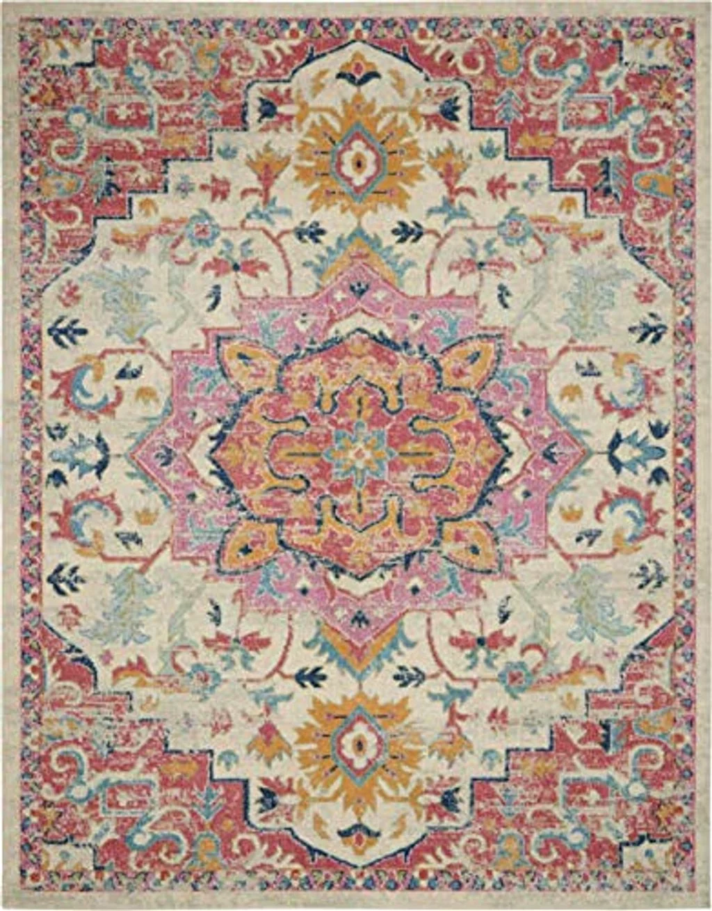 Nourison Passion Bohemian Ivory/Pink 8' x 10' Area Rug, Easy Cleaning, Non Shedding, Bed Room, Living Room, Dining Room, Kitchen (8x10) - 8′0″x10′0″