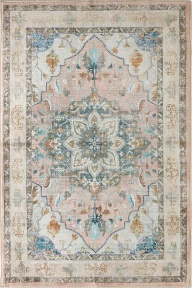 4x6 Area Rug, Pink Rugs for Bedroom 4x6 Area Rug Entry Way Rug Non Slip Kitchen Rugs Low Pile Throw Rugs for Dorm Vintage Rugs Boho Floral Pink Carpet Soft Area Rug - 4′0″x6′0″