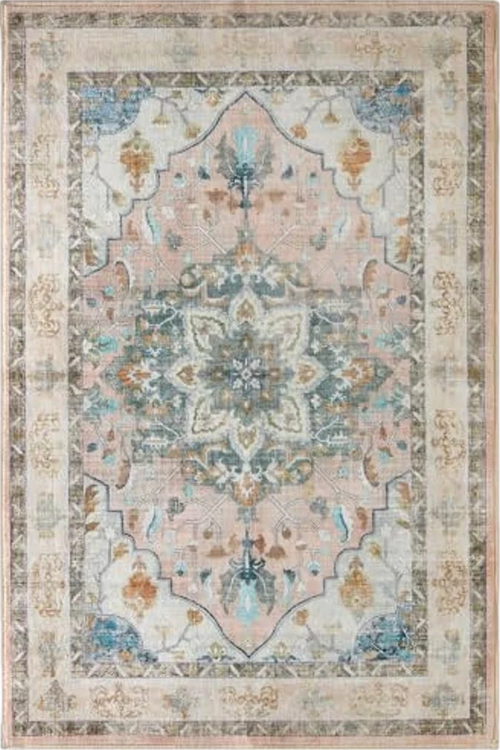 4x6 Area Rug, Pink Rugs for Bedroom 4x6 Area Rug Entry Way Rug Non Slip Kitchen Rugs Low Pile Throw Rugs for Dorm Vintage Rugs Boho Floral Pink Carpet Soft Area Rug - 4′0″x6′0″
