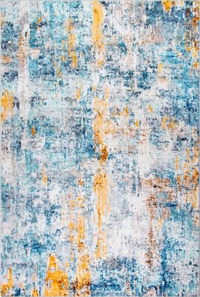 Area Rug 8x10 Washable Rugs Modern Abstract Area Rug Soft Non-Slip Non-Shedding Faux Wool Stain Resistant Floor Carpets for Living Room Bedroom Dining Room Kids Room Home Office (Teal, Rust) - 8′0″x10′0″