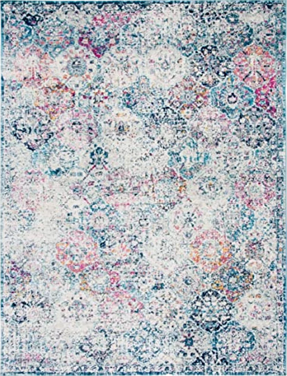SAFAVIEH Madison Collection Area Rug - 8' x 10', Navy & Teal, Boho Chic Distressed Design, Non-Shedding & Easy Care, Ideal for High Traffic Areas in Living Room, Bedroom (MAD611N) - 8′0″x10′0″