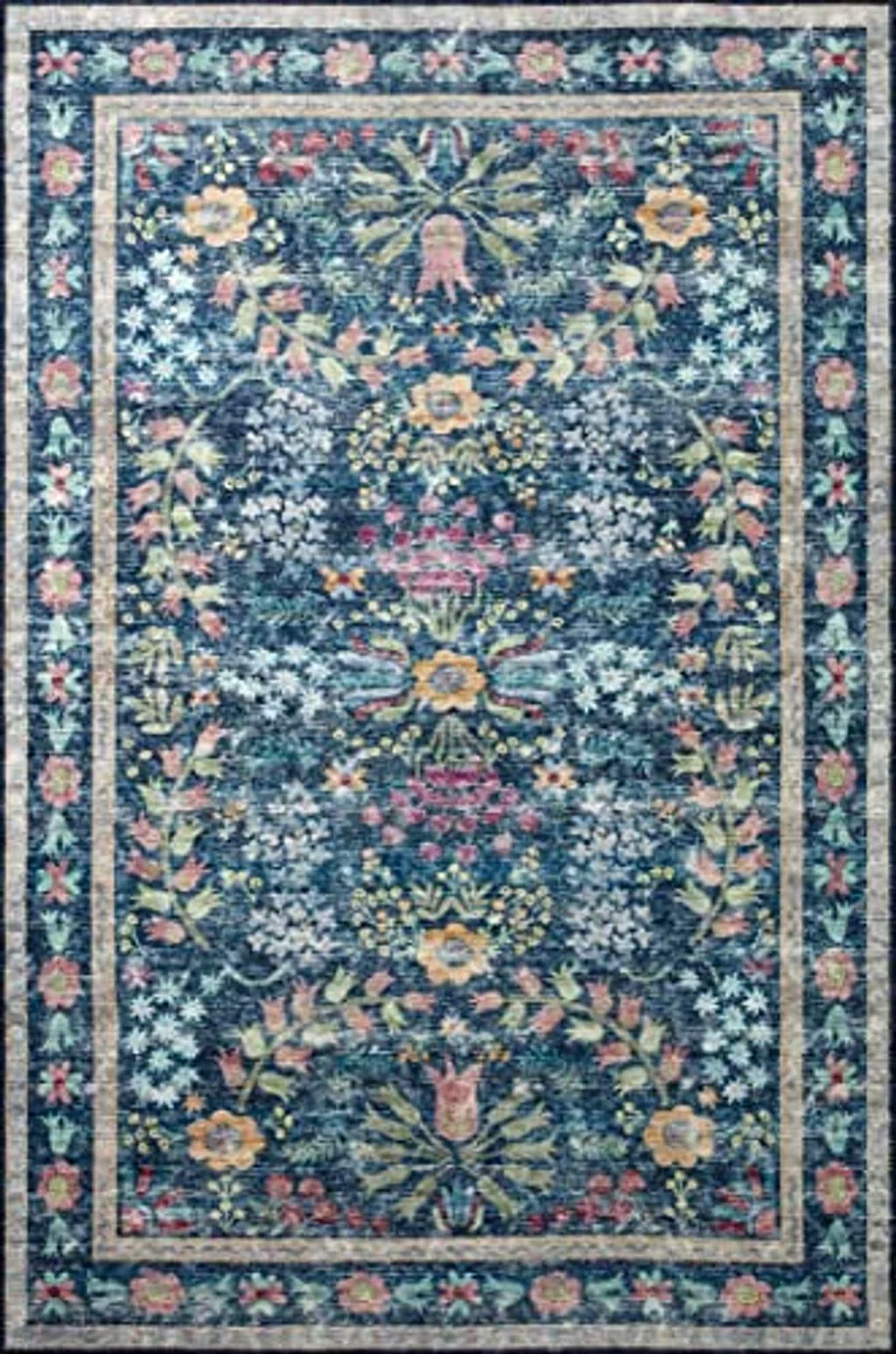 Loloi Rifle Paper Co. Maison Collection MAO-06 Blue/Multi 7'-6" x 9'-6", .19" Pile Height, Area Rug - 7′6″x9′6″
