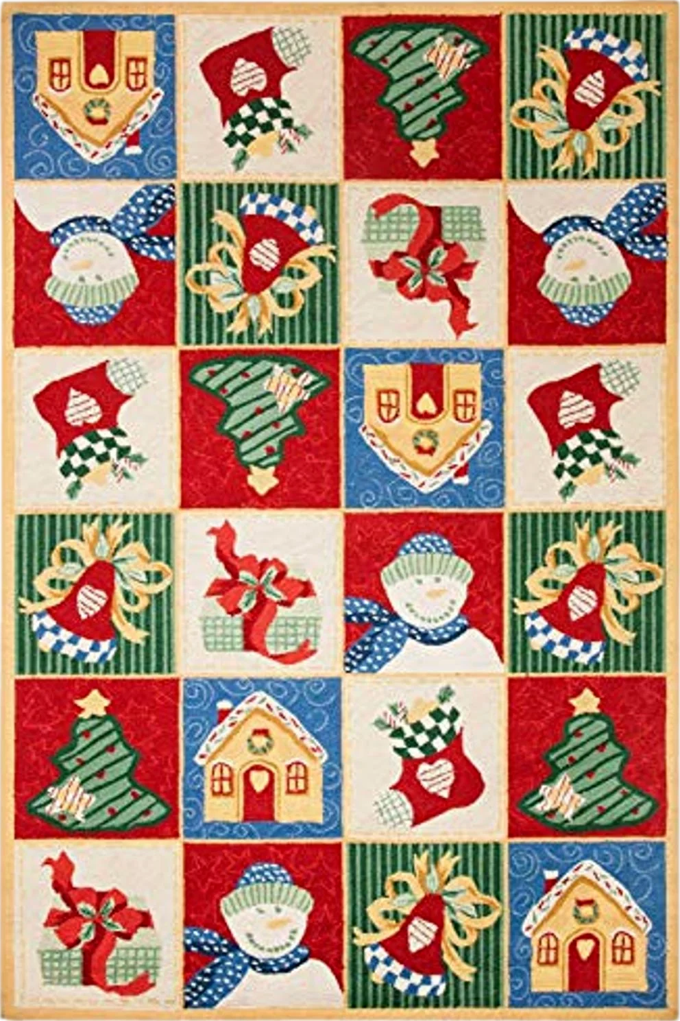 SAFAVIEH Chelsea Collection Area Rug - 6' x 9', White & Multi, Hand-Hooked Christmas Novelty Wool, Ideal for High Traffic Areas in Living Room, Bedroom (HK274A) - 6′0″x9′0″