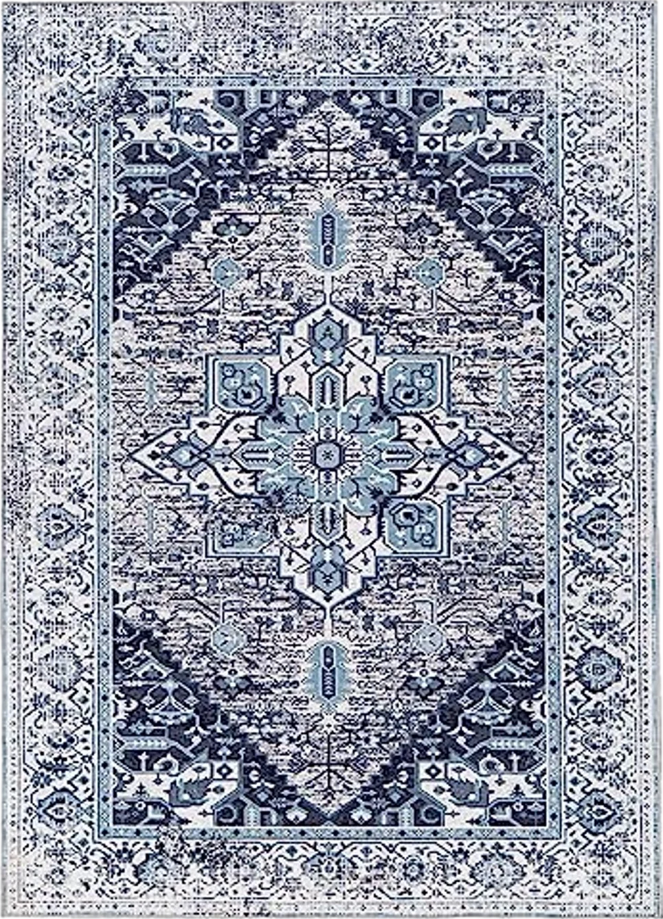 Syalife 8x10 Area Rugs - Washable, Low Pile, Non-Slip for Living Room, Bedroom, Entryway, and Kitchen - Non-Shedding Indoor Rug Print Mat Carpet, Blue - 8′0″x10′0″