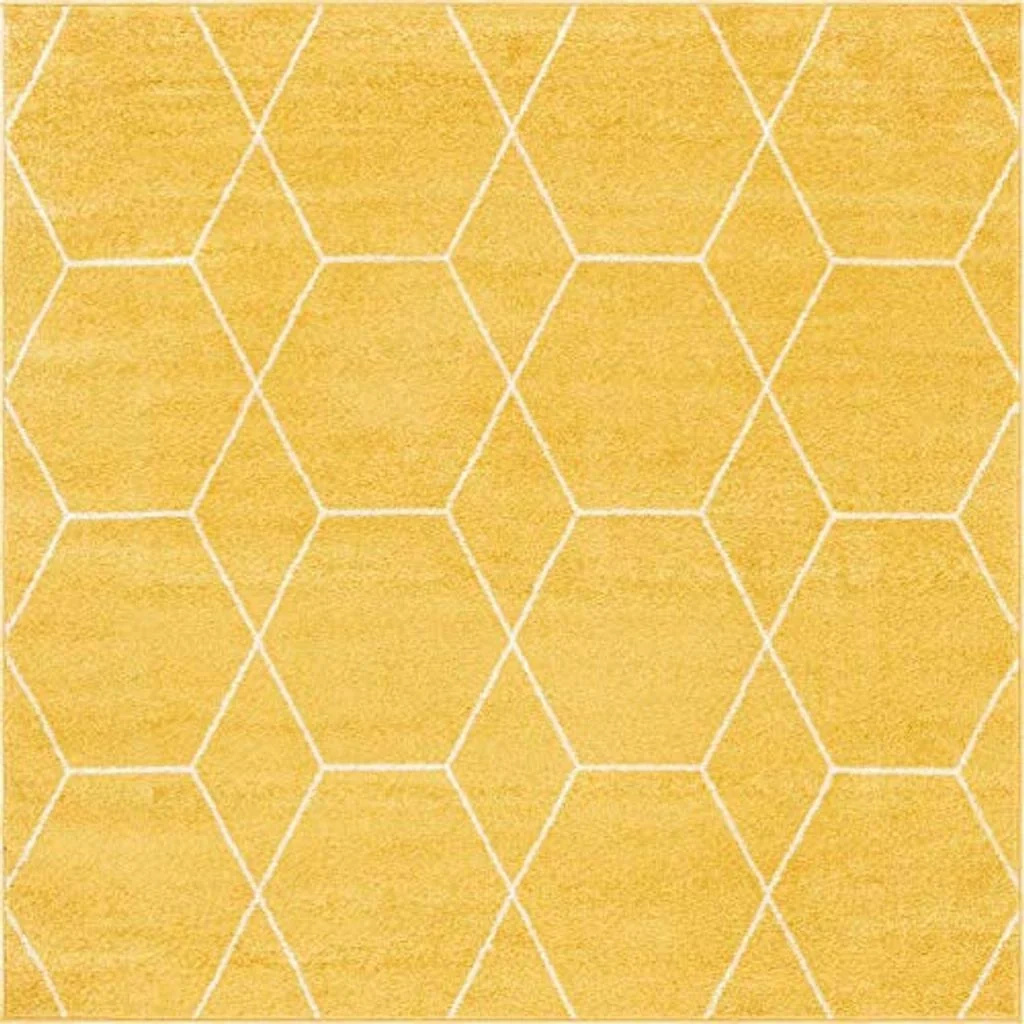 Unique Loom Trellis Frieze Collection Area Rug - Geometric (6' Square, Yellow/ Ivory) - 6′1″x6′1″