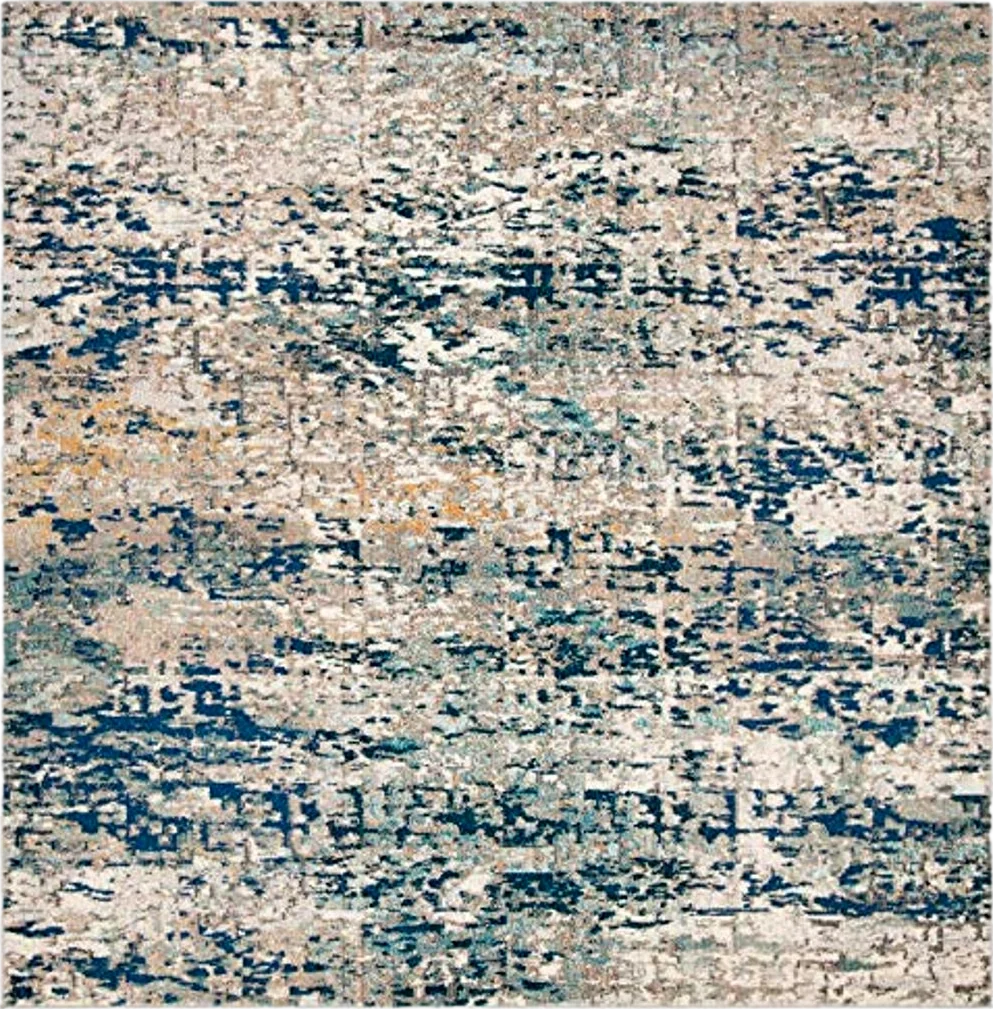SAFAVIEH Madison Collection Area Rug - 6'7" Square, Grey & Blue, Modern Abstract Design, Non-Shedding & Easy Care, Ideal for High Traffic Areas in Living Room, Bedroom (MAD460K) - 6′8″x6′8″