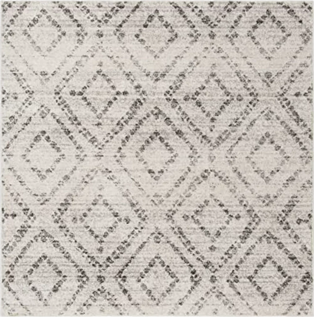 SAFAVIEH Adirondack Collection Area Rug - 6' Square, Light Grey & Grey, Modern Diamond Distressed Design, Non-Shedding & Easy Care, Ideal for High Traffic Areas in Living Room, Bedroom (ADR131C) - 6′0″x6′0″