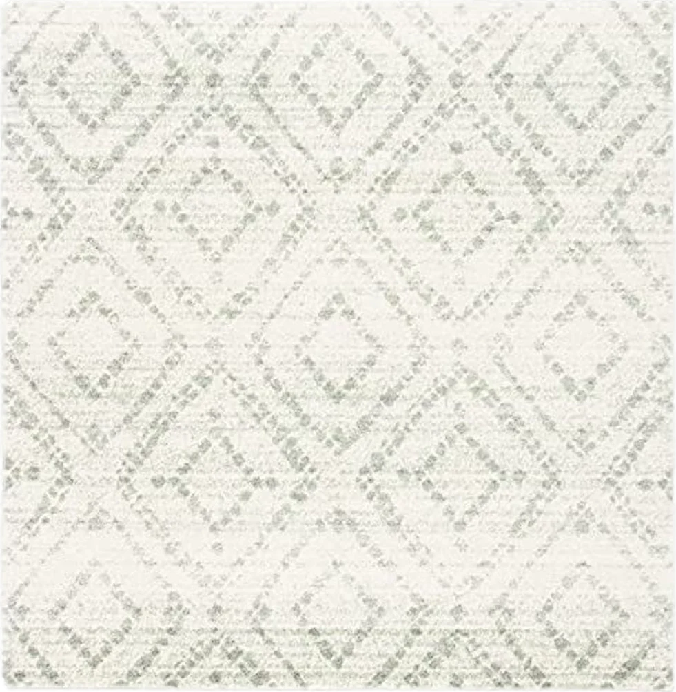 SAFAVIEH Adirondack Collection 6' Square Ivory/Green ADR131X Modern Diamond Distressed Non-Shedding Living Room Dining Bedroom Area Rug - 6′0″x6′0″