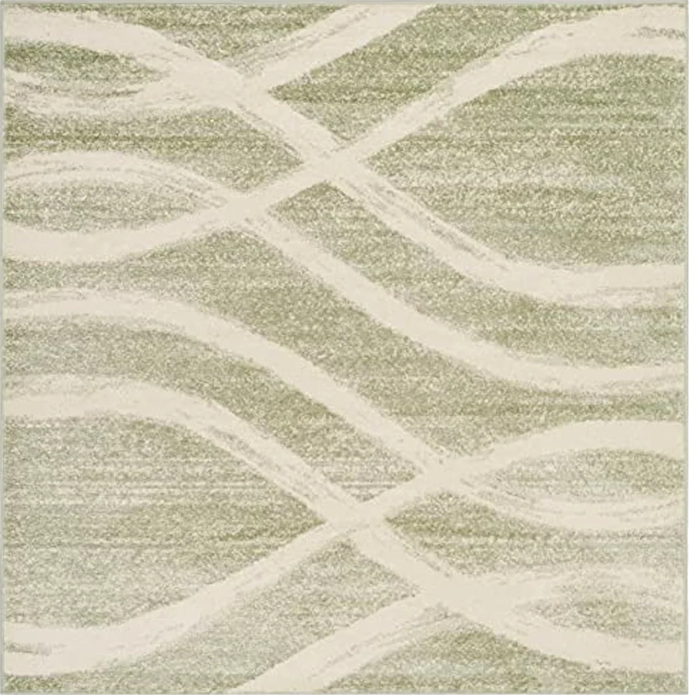 SAFAVIEH Adirondack Collection 3' Square Sage/Cream ADR125X Modern Wave Distressed Non-Shedding Living Room Bedroom Entryway Accent Rug - 3′0″x3′0″