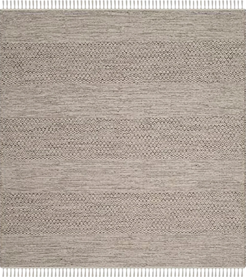 SAFAVIEH Montauk Collection 10' Square Ivory/Steel Grey MTK330M Handmade Flatweave Boho Farmhouse Cotton Tassel Fringe Living Room Dining Bedroom Area Rug - 10′0″x10′0″