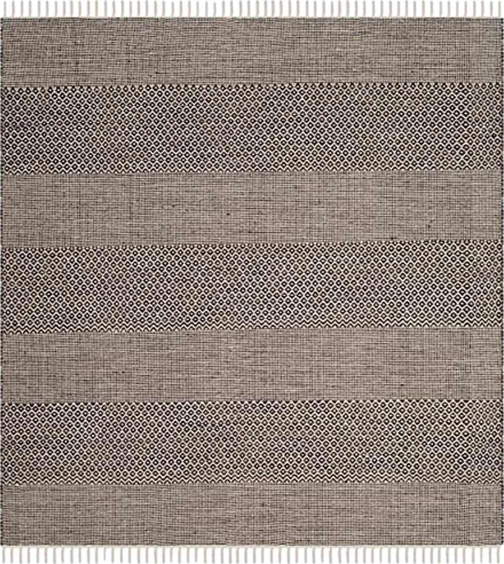 SAFAVIEH Montauk Collection 10' Square Ivory/Anthracite MTK330N Handmade Flatweave Boho Farmhouse Cotton Tassel Fringe Living Room Dining Bedroom Area Rug - 10′0″x10′0″