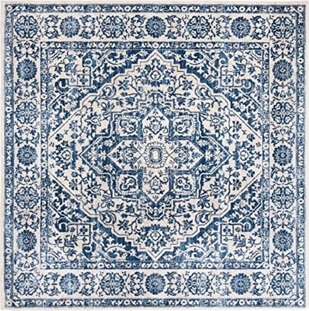 SAFAVIEH Brentwood Collection 11' Square Navy / Light Grey BNT832M Medallion Distressed Non-Shedding Living Room Bedroom Dining Home Office Area Rug - 11′0″x11′0″