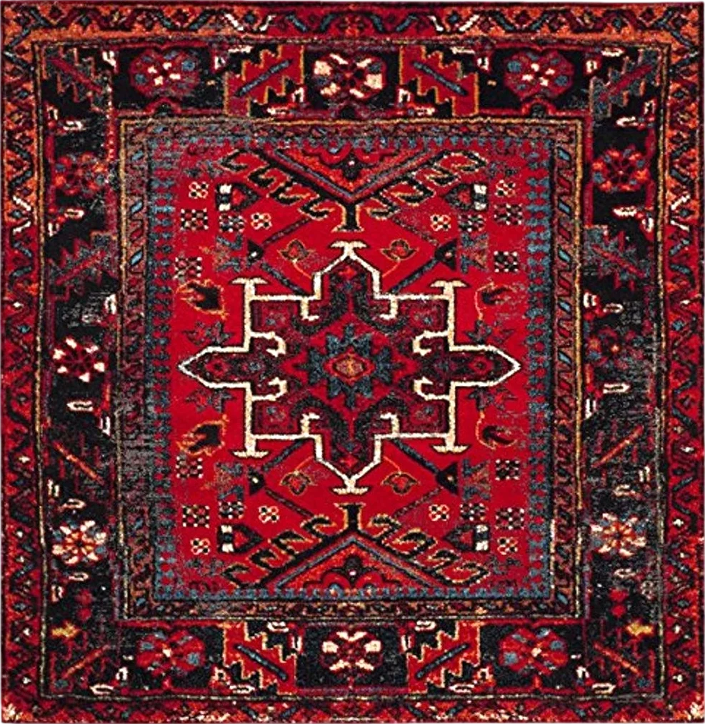 SAFAVIEH Vintage Hamadan Collection Area Rug - 4' Square, Red & Multi, Oriental Traditional Persian Design, Non-Shedding & Easy Care, Ideal for High Traffic Areas in Living Room, Bedroom (VTH211A) - 4′0″x4′0″
