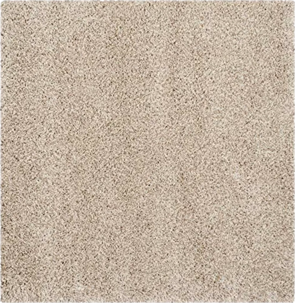 SAFAVIEH California Shag Collection Area Rug - 6'7" Square, Beige, Non-Shedding & Easy Care, 2-inch Thick Ideal for High Traffic Areas in Living Room, Bedroom (SG151-1313) - 6′7″x6′7″