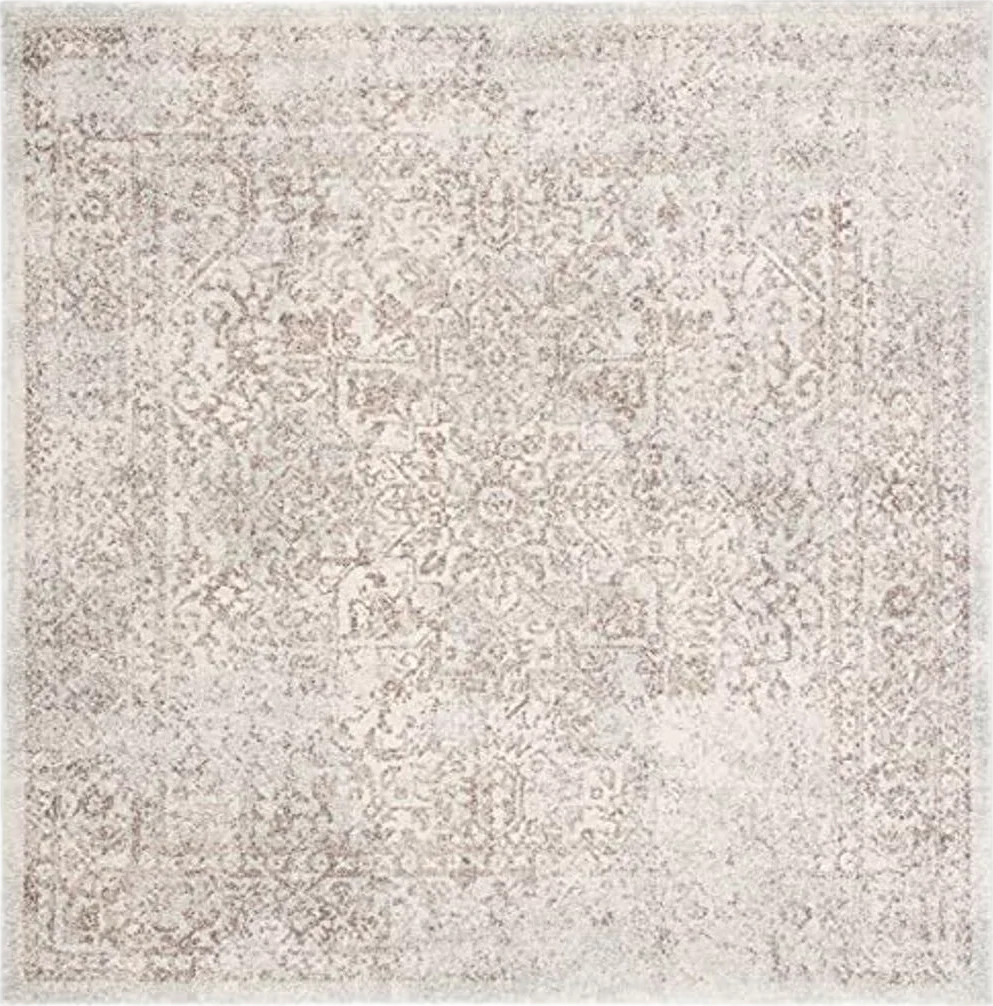 SAFAVIEH Evoke Collection 6'7" Square Ivory / Taupe EVK256E Oriental Distressed Non-Shedding Living Room Bedroom Dining Home Office Area Rug - 6′8″x6′8″