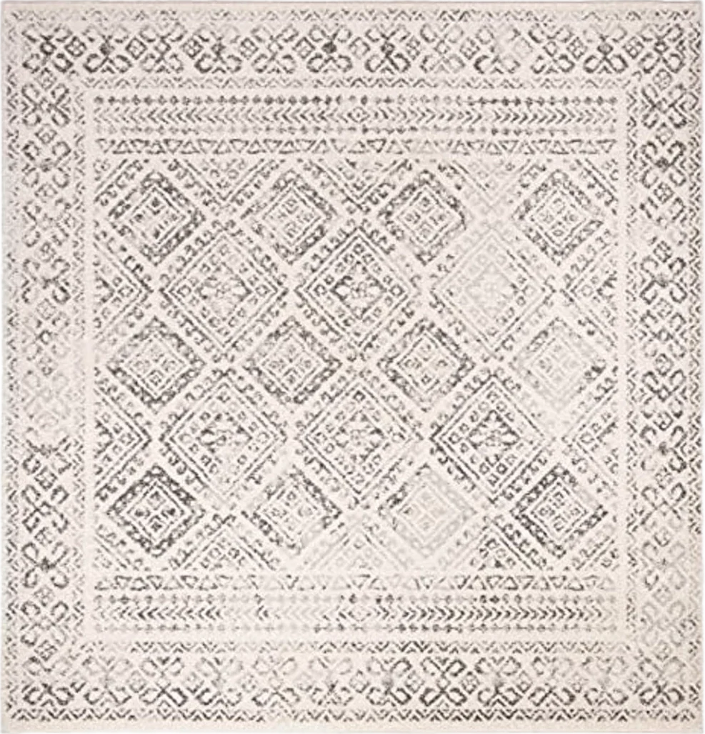 SAFAVIEH Tulum Collection Area Rug - 6'7" Square, Ivory & Grey, Moroccan Boho Distressed Design, Non-Shedding & Easy Care, Ideal for High Traffic Areas in Living Room, Bedroom (TUL264A) - 6′8″x6′8″
