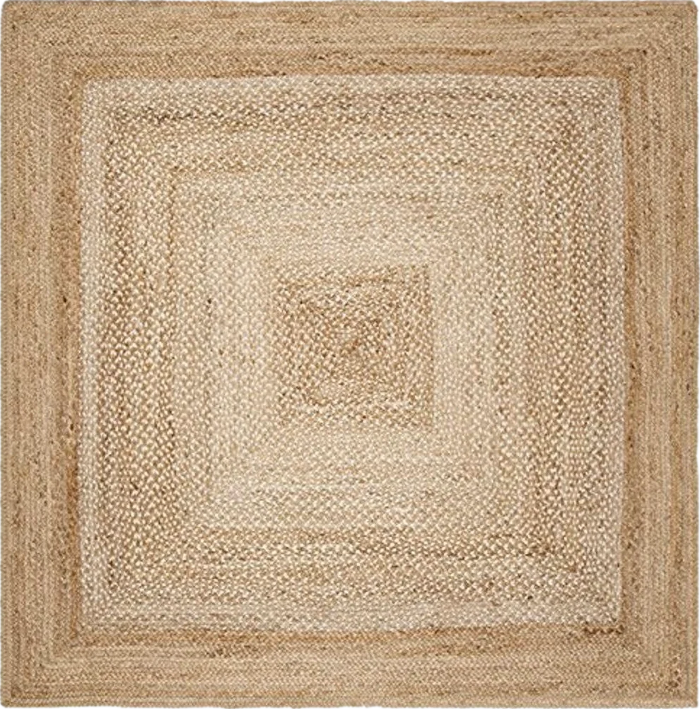 SAFAVIEH Natural Fiber Collection Area Rug - 4' Square, Natural & Ivory, Handmade Farmhouse Boho Coastal Rustic Jute, Ideal for High Traffic Areas in Living Room, Bedroom (NF885B) - 4′0″x4′0″