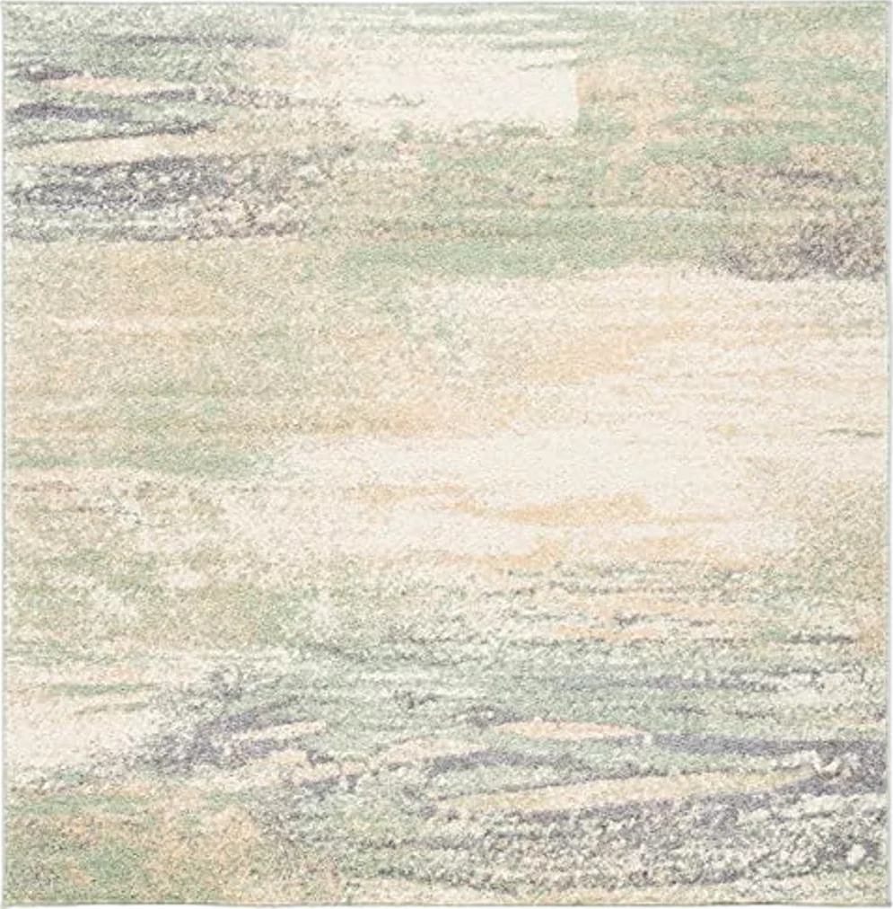 SAFAVIEH Adirondack Collection 8' Square Ivory/Sage ADR112W Modern Abstract Non-Shedding Living Room Dining Bedroom Area Rug - 8′0″x8′0″