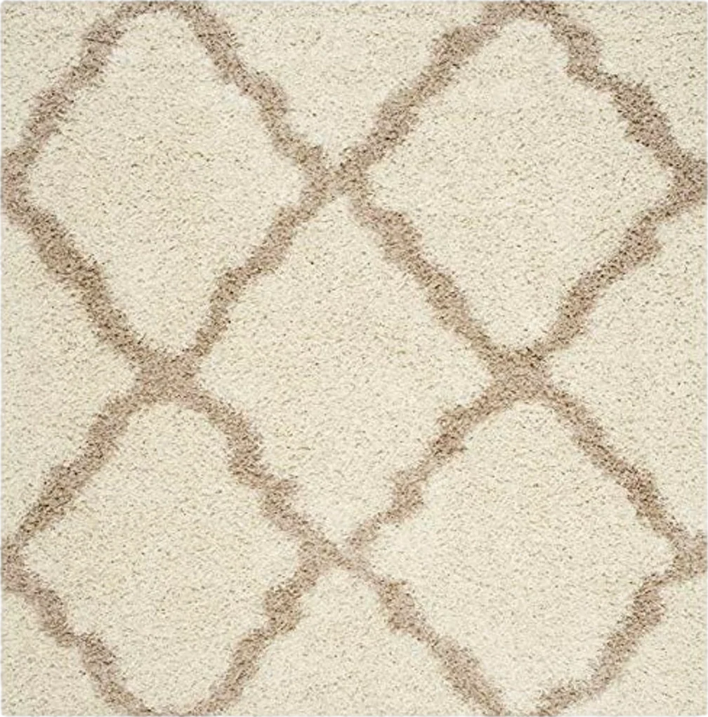 SAFAVIEH Dallas Shag Collection 6' Square Ivory/Beige SGD257B Trellis Non-Shedding Living Room Bedroom Dining Room Entryway Plush 1.5-inch Thick Area Rug - 6′0″x6′0″