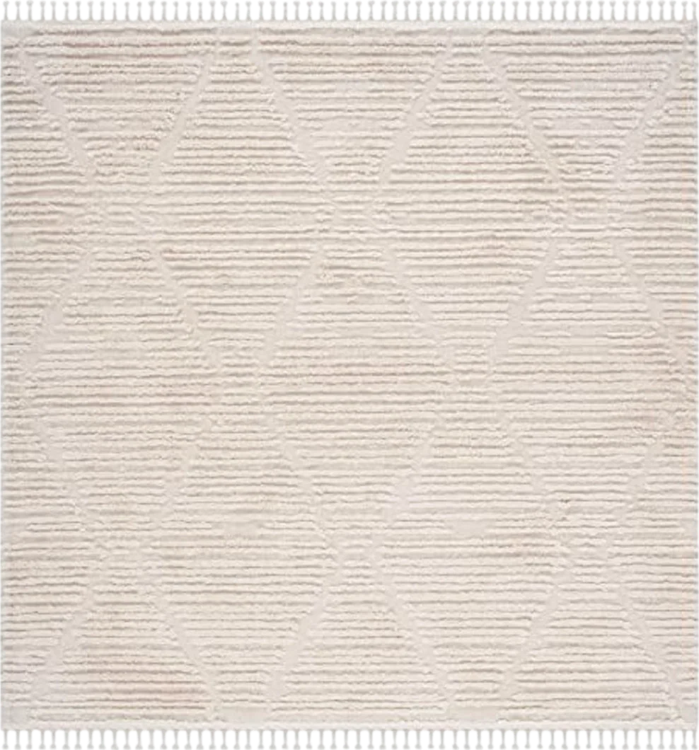 SAFAVIEH Marrakech Collection 6'7" Square Beige MRK517C Handmade Moroccan Boho Tribal Tassel Area Rug - 6′8″x6′8″