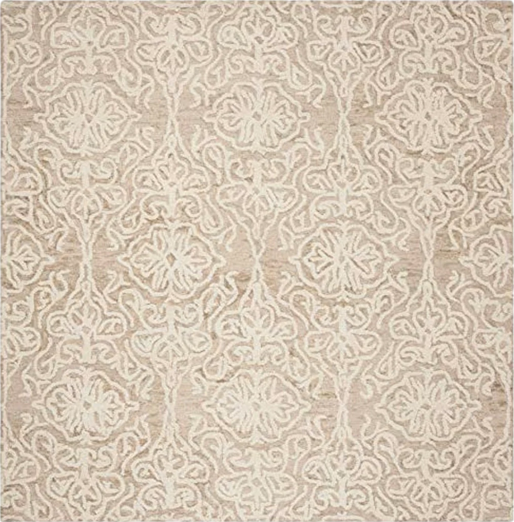 SAFAVIEH Blossom Collection 10' Square Beige/Ivory BLM112B Handmade Wool Area Rug - 10′0″x10′0″
