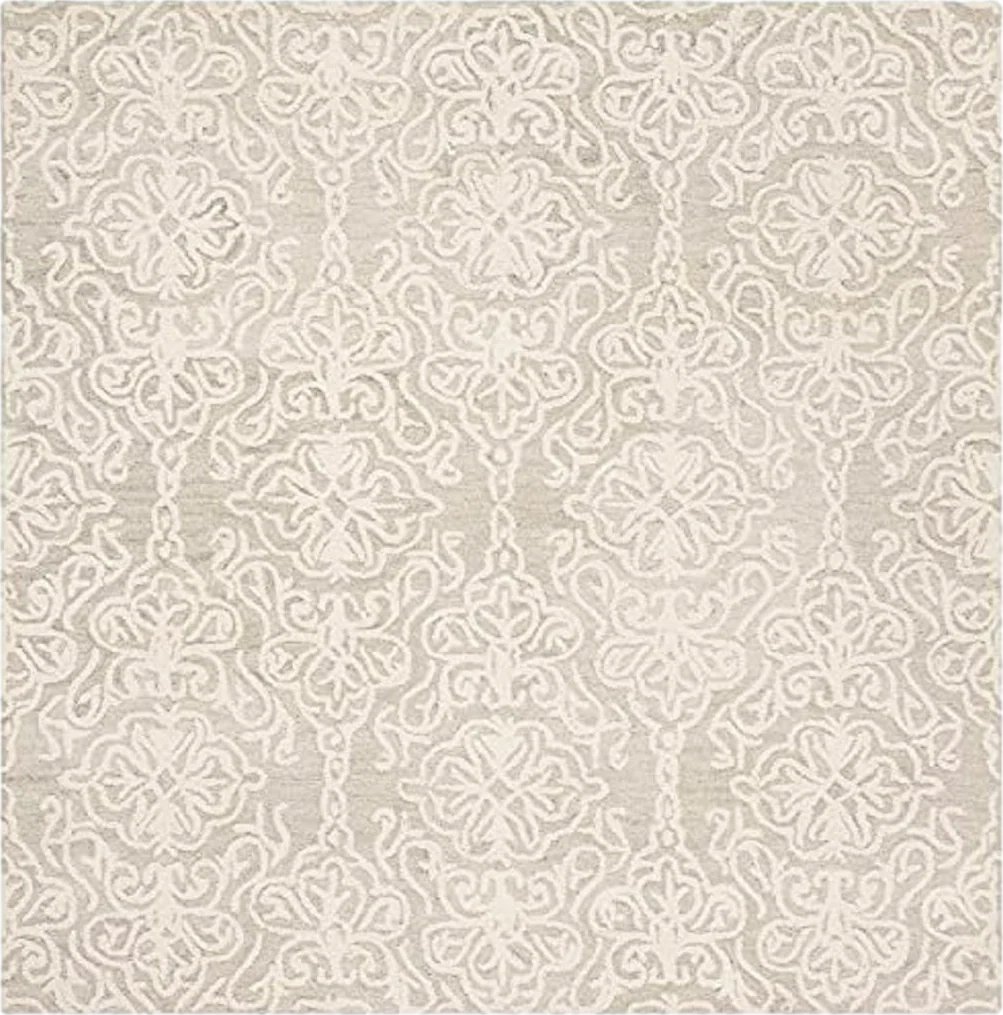 SAFAVIEH Blossom Collection 6' Square Silver / Ivory BLM112G Handmade Premium Wool Area Rug - 6′0″x6′0″