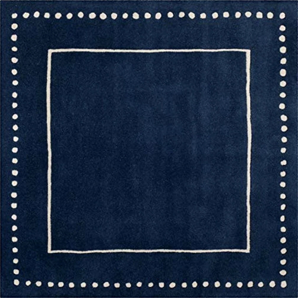 SAFAVIEH Bella Collection Area Rug - 10' Square, Navy Blue & Ivory, Handmade Dotted Border Wool, Ideal for High Traffic Areas in Living Room, Bedroom (BEL151G) - 10′0″x10′0″