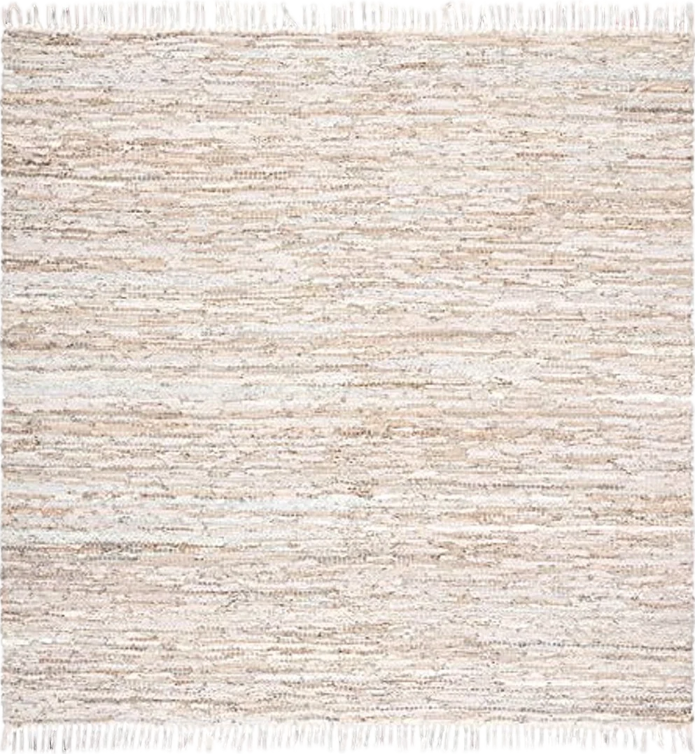 SAFAVIEH Vintage Leather Collection Area Rug - 7' Square, Light Gold, Handmade Boho Fringe Leather, Ideal for High Traffic Areas in Living Room, Bedroom (VTL501D) - 7′0″x7′0″