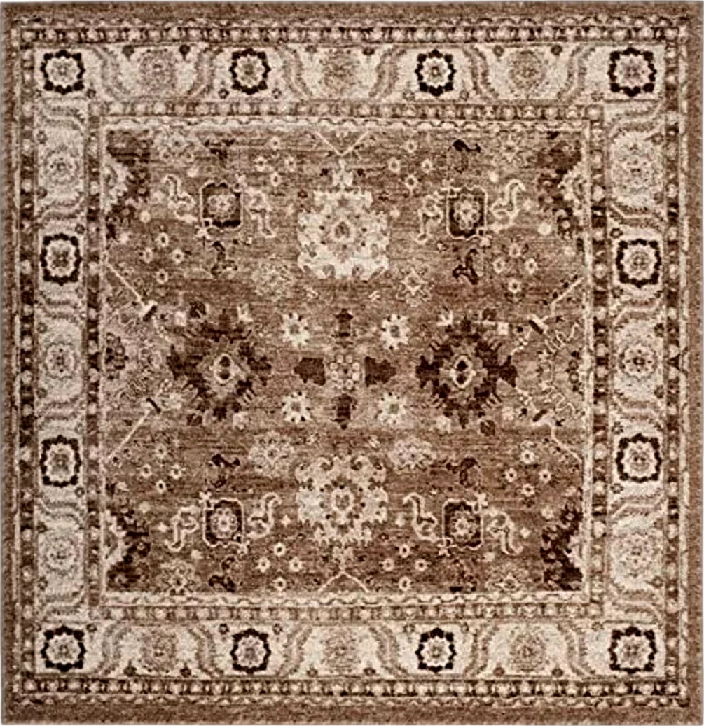 SAFAVIEH Vintage Hamadan Collection Area Rug - 10' Square, Taupe, Geometric Design, Ideal for High Traffic Areas in Living Room, Bedroom, Dining (VTH214T) - 10′0″x10′0″