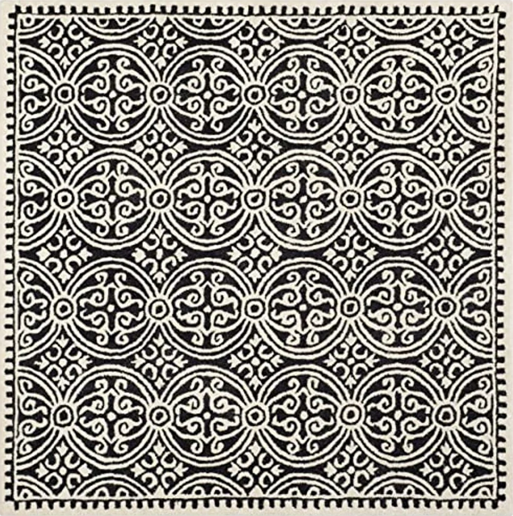 SAFAVIEH Cambridge Collection 3' Square Black/Ivory CAM123E Handmade Moroccan Wool Living Room Dining Bedroom Area Rug - 3′0″x3′0″