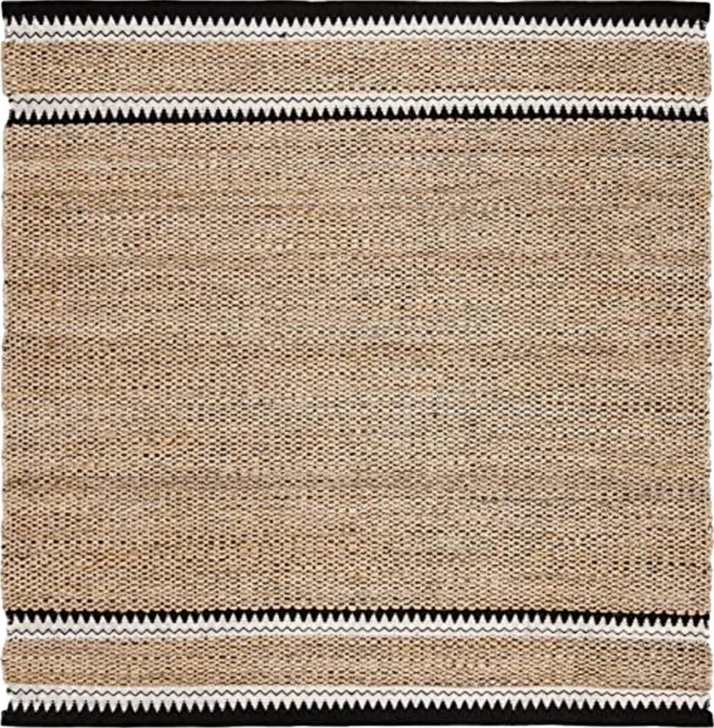 SAFAVIEH Natural Fiber Collection Area Rug - 4' Square, Natural & Black, Handmade Farmhouse Boho Coastal Rustic Jute, Ideal for High Traffic Areas in Living Room, Bedroom (NF874B) - 4′0″x4′0″