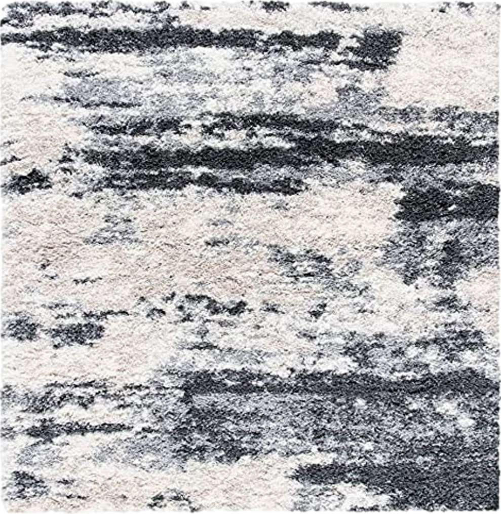 SAFAVIEH Fontana Shag Collection 6'7" Square Grey/Ivory FNT853G Modern Non-Shedding Living Room Bedroom Dining Room Entryway Plush 2-inch Thick Area Rug - 6′7″x6′7″