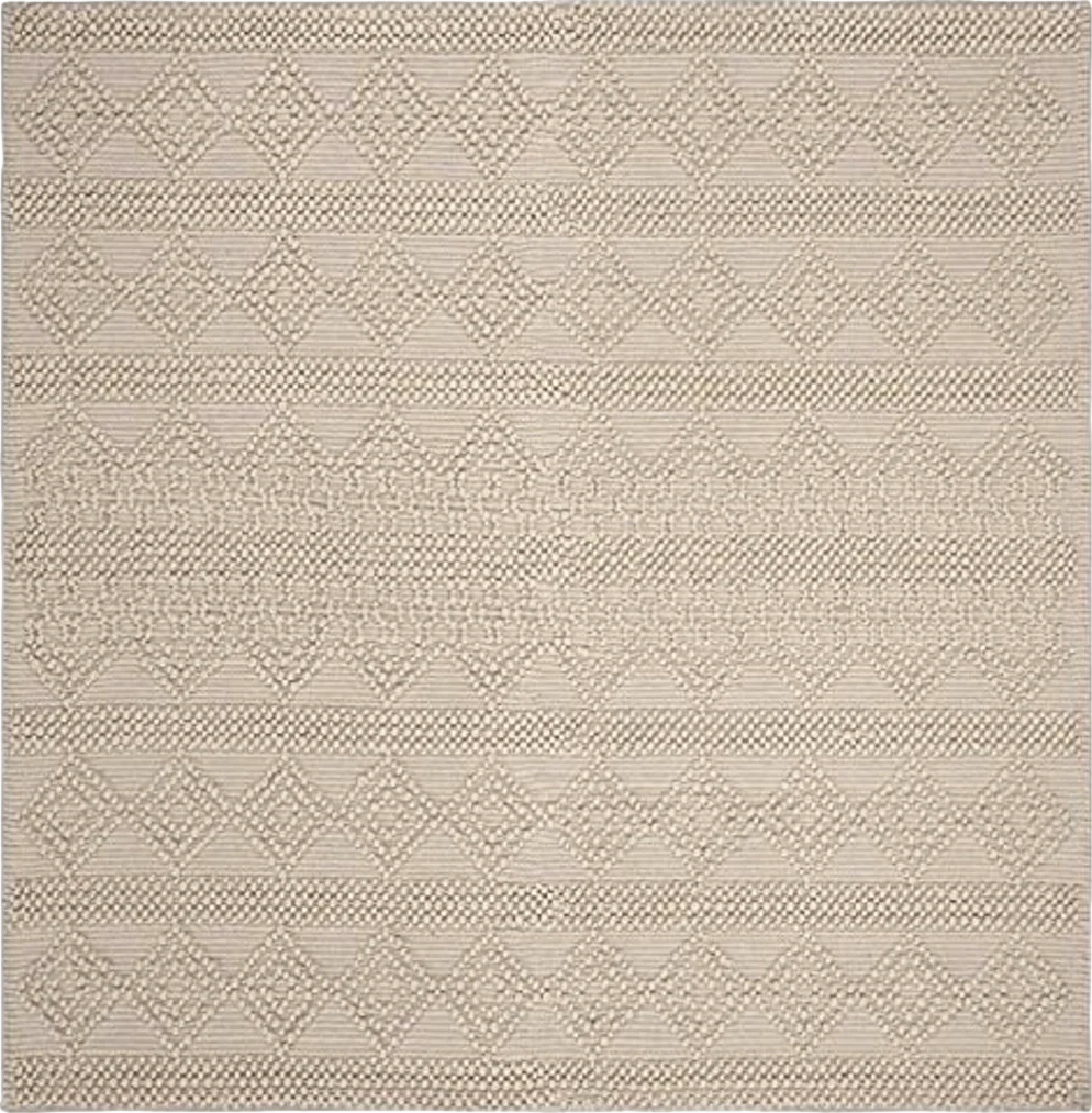 SAFAVIEH Natura Collection 9' Square Ivory NAT102C Handmade Moroccan Boho Tribal Wool & Cotton Living Room Dining Bedroom Area Rug - 9′0″x9′0″