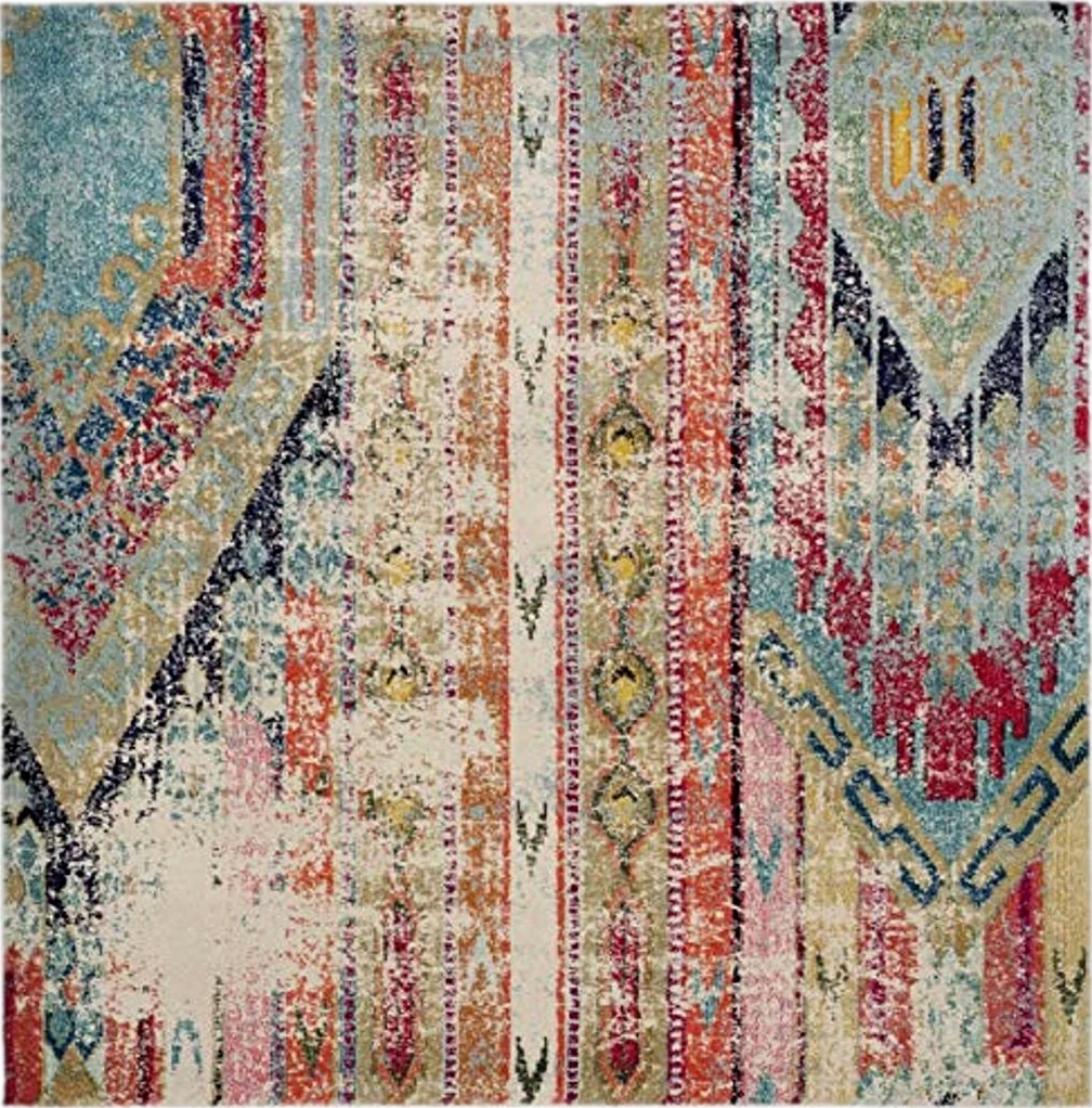 SAFAVIEH Monaco Collection 9' Square Multi MNC222F Boho Chic Tribal Distressed Non-Shedding Living Room Bedroom Dining Home Office Area Rug - 9′0″x9′0″