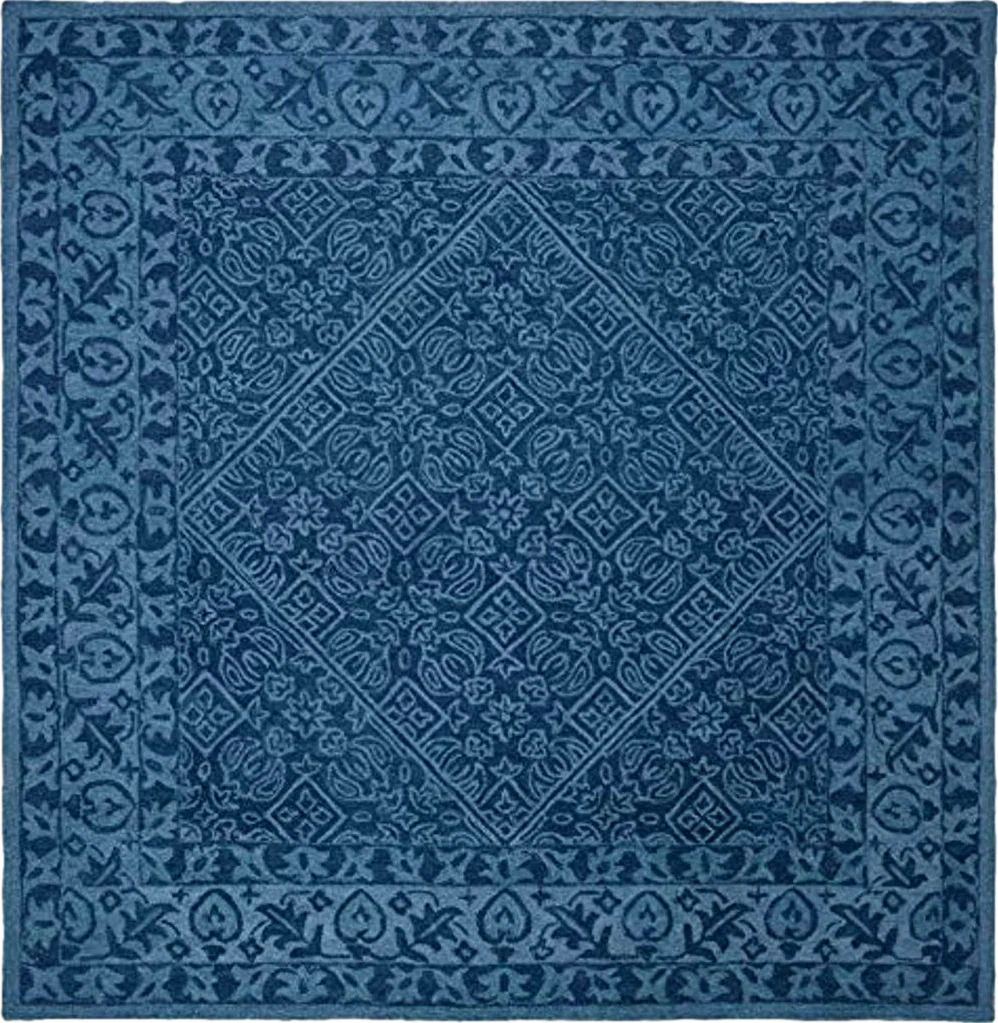 SAFAVIEH Dip Dye Collection Area Rug - 9' Square, Navy Blue, Handmade Wool, Oriental Diamond Design, Ideal for High Traffic Areas in Living Room, Bedroom, Dining (DDY151N-9SQ) - 9′0″x9′0″