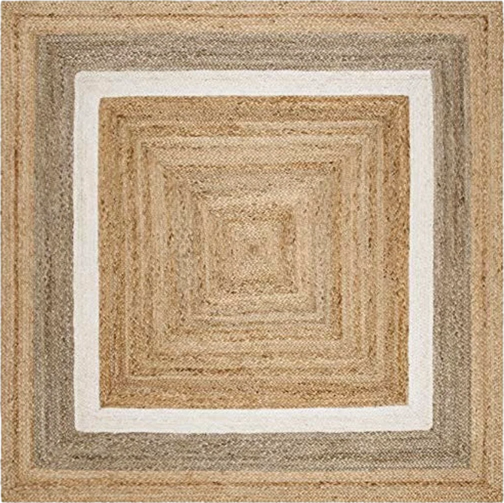 SAFAVIEH Natural Fiber Collection 6' Square Grey/Ivory NF883B Handmade Border Jute Area Rug - 6′0″x6′0″