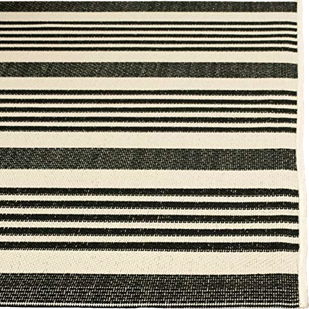 SAFAVIEH Courtyard Collection Area Rug - 4' Square, Black & Bone, Stripe Design, Non-Shedding & Easy Care, Indoor/Outdoor & Washable-Ideal for Patio, Backyard, Mudroom (CY6062-216) - 4′0″x4′0″