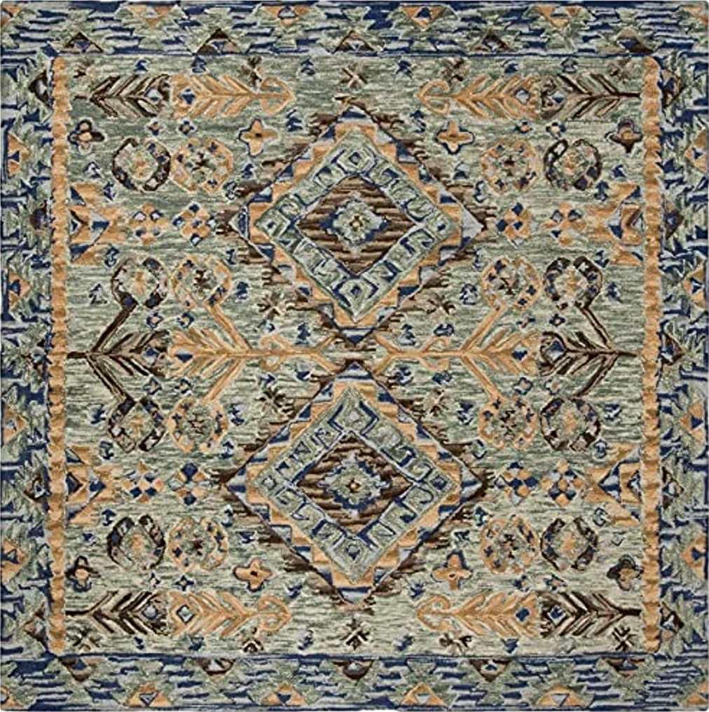SAFAVIEH Aspen Collection 5' Square Blue/Beige APN504A Handmade Boho Premium Wool Living Room Dining Bedroom Area Rug - 5′0″x5′0″