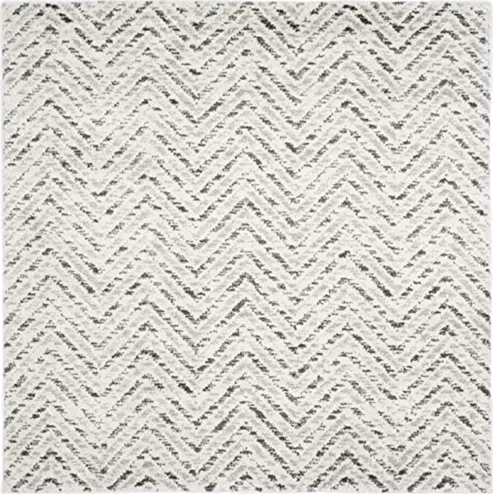 SAFAVIEH Adirondack Collection 8' Square Ivory/Charcoal ADR104N Chevron Non-Shedding Area Rug - 8′0″x8′0″