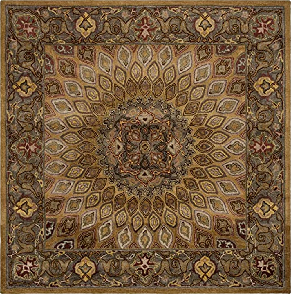 SAFAVIEH Heritage Collection Area Rug - 10' Square, Light Brown & Grey, Handmade Traditional Oriental Wool, Ideal for High Traffic Areas in Living Room, Bedroom (HG914A) - 10′0″x10′0″