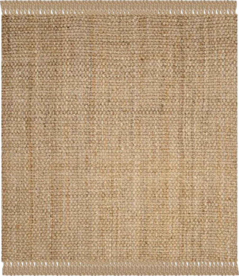 SAFAVIEH Natural Fiber Collection 6' Square Natural NF467A Handmade Tassel Premium Jute Area Rug - 6′0″x6′0″