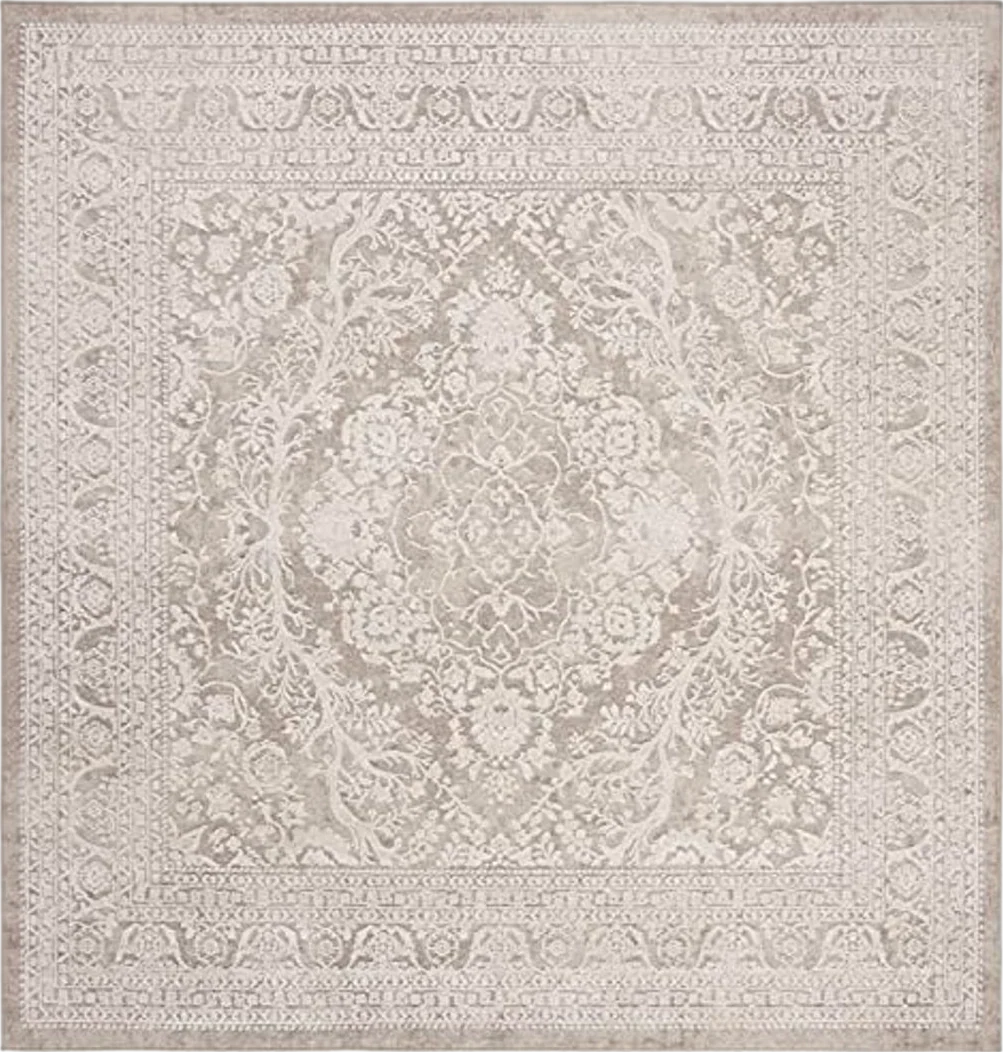 SAFAVIEH Reflection Collection 8' Square Beige/Cream RFT668A Boho Tribal Distressed Living Room Dining Bedroom Area Rug - 8′0″x8′0″