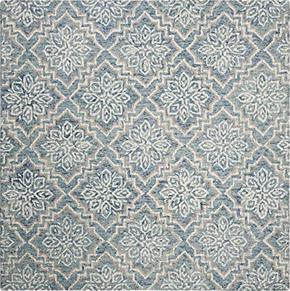 SAFAVIEH Abstract Collection Area Rug - 6' Square, Blue & Grey, Handmade Wool, Ideal for High Traffic Areas in Living Room, Bedroom (ABT201A) - 6′0″x6′0″