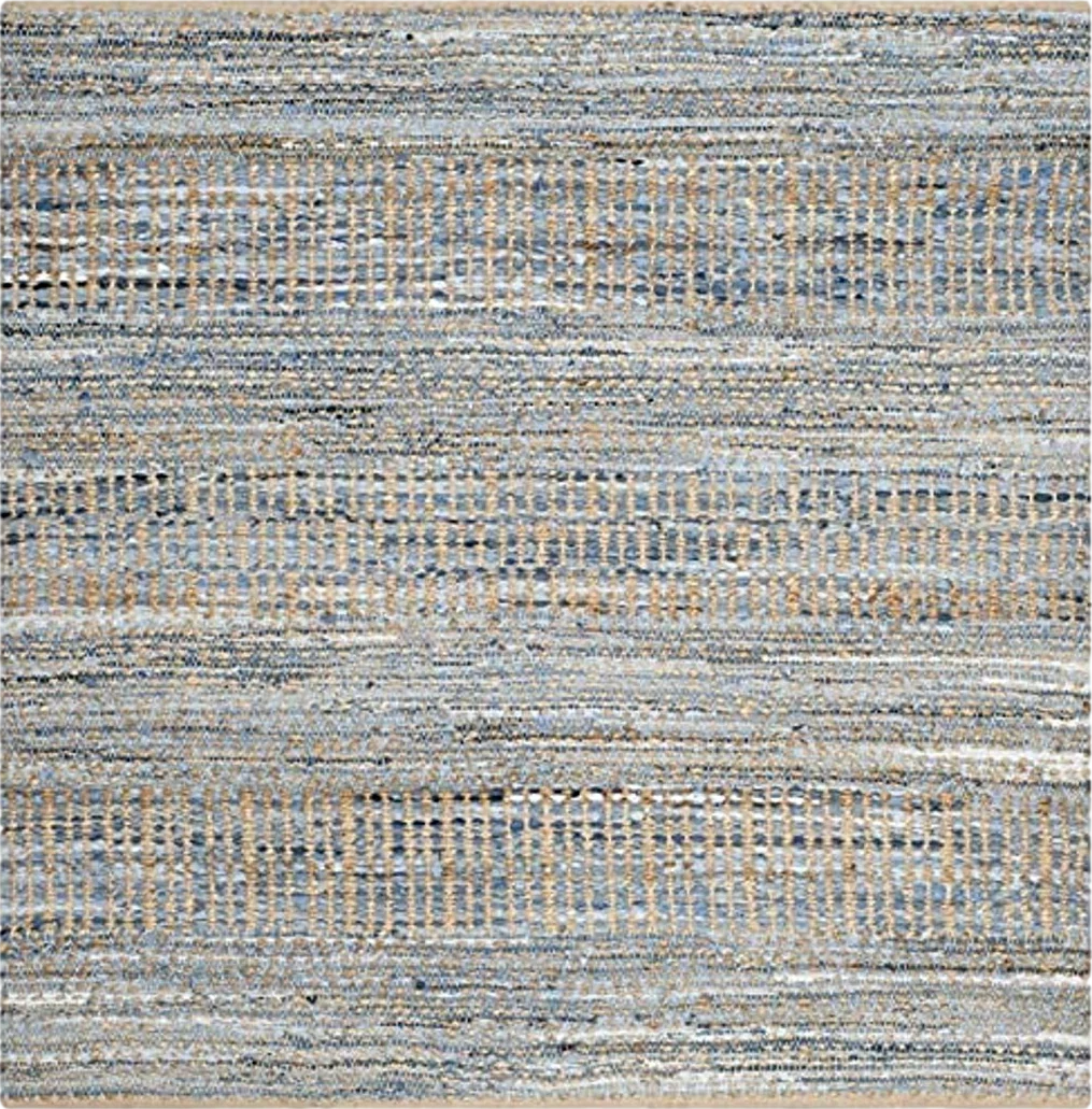 SAFAVIEH Cape Cod Collection 7' Square Natural/Blue CAP353A Handmade Flatweave Braided Jute Living Room Dining Bedroom Area Rug - 7′0″x7′0″