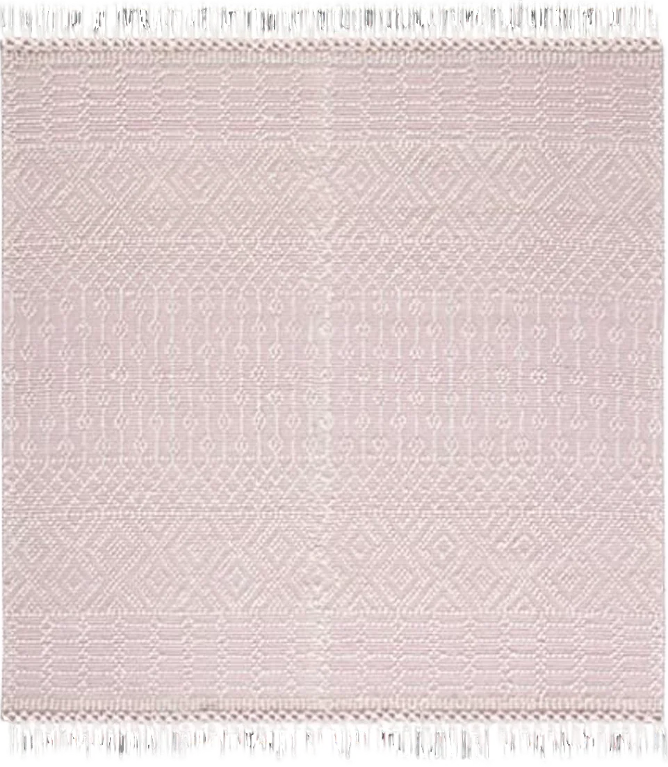 SAFAVIEH Natura Collection 8' Square Ivory/Pink NAT852R Handmade Moroccan Boho Fringe Wool Area Rug - 8′0″x8′0″
