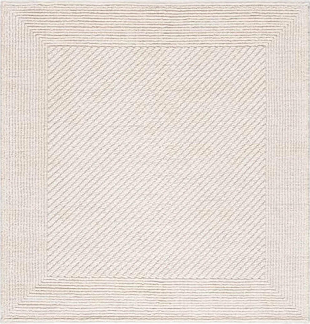 SAFAVIEH Natura Collection 6' Square Ivory NAT450A Handmade Wool Area Rug - 6′0″x6′0″