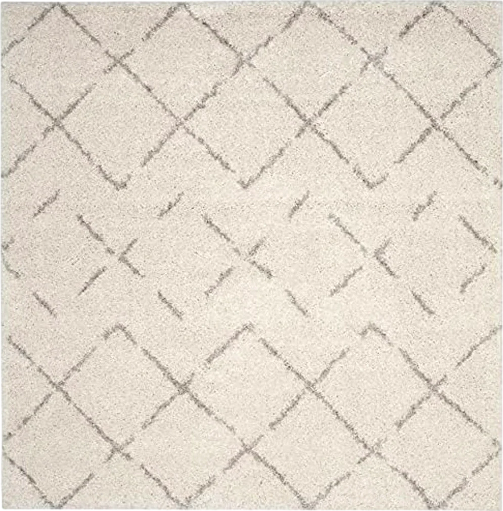 SAFAVIEH Arizona Shag Collection Area Rug - 6'7" Square, Ivory & Beige, Moroccan Design, Non-Shedding & Easy Care, 1.6-inch Thick Ideal for High Traffic Areas in Living Room, Bedroom (ASG743A) - 6′8″x6′8″